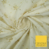 Luxury IVORY Floral Harlequin Flower Embroidered 100% PURE SILK Fabric 44" 4514