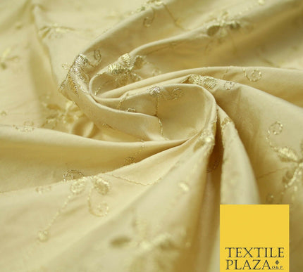 Luxury GOLD Floral Harlequin Flower Embroidered 100% PURE SILK Fabric 44" 4515