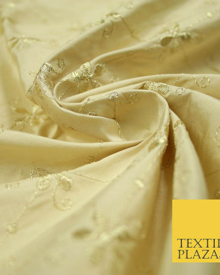 Luxury GOLD Floral Harlequin Flower Embroidered 100% PURE SILK Fabric 44" 4515