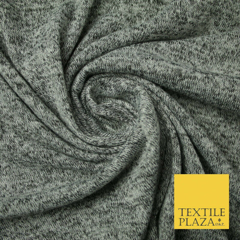 LIGHT SILVER GREY BLACK MARL Melange Knit Stretch Jersey Fabric Material 4740