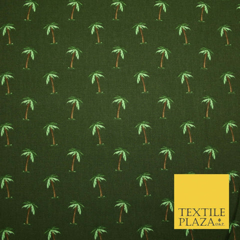 Khaki Green Mini Tropical Palm Trees Printed 100% Cotton Canvas Fabric 56" 4769
