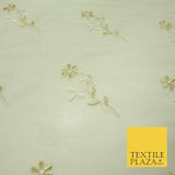 Luxury Ivory Floating Stem Flowers Embroidered 100% SILK ORGANZA Fabric 45" 4633