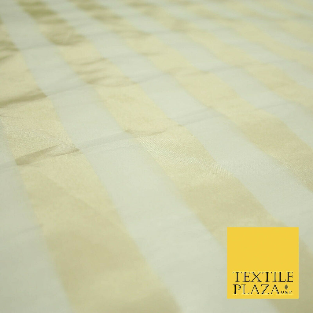 Luxury Ivory Gold Double Striped Lines 100% SILK ORGANZA Fabric Sheer 48" 4625