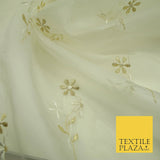 Luxury Ivory Floating Stem Flowers Embroidered 100% SILK ORGANZA Fabric 45" 4633