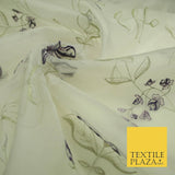 Luxury Ivory Lilac Purple Floral Embroidered 100% SILK ORGANZA Fabric 53" 4630