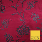 Luxury Cerise Pink Lotus Floral Printed 100% PURE SILK Dupion Fabric 53" 4617