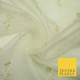 Luxury Ivory Floating Stem Flowers Embroidered 100% SILK ORGANZA Fabric 45" 4633