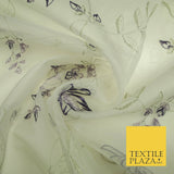 Luxury Ivory Lilac Purple Floral Embroidered 100% SILK ORGANZA Fabric 53" 4630