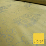 Luxury Gold Ornamental Grey Floral Printed 100% PURE SILK Dupion Fabric 53" 4618