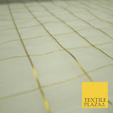 Luxury White Metallic Gold Square Check 100% SILK ORGANZA Fabric Sheer 48" 4626