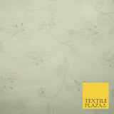 Luxury Ivory Floral Pastel Thread Embroidered 100% SILK ORGANZA Fabric 45" 4632