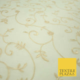 Luxury Ivory Light Gold Floral Stem Embroidered 100% SILK CHIFFON Fabric 45"4635
