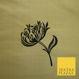 Luxury Gold Large Black Flowers Embroidered 100% PURE SILK Fabric 53" 2 SHADES