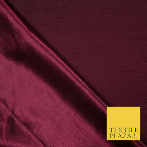 Luxury CLARET Satin Backed Dupion SHANTUNG Raw Silk Fabric 100% Polyester 4679