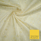 Luxury Ivory Floral Spade Leaf SWAROVSKI Embroidered 100% PURE SILK Fabric 4656