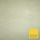 Luxury Ivory Gold Self Floral Stripe Embroidered 100% PURE SILK ORGANZA Fabric