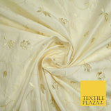 Luxury Ivory Gold Tulip Floral Vine Embroidered 100% PURE SATIN SILK Fabric 4658