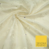 Luxury Ivory Flower Bloom Blue SWAROVSKI Embroidered 100% PURE SILK Fabric 4655
