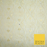 Luxury Ivory Floral Spade Leaf SWAROVSKI Embroidered 100% PURE SILK Fabric 4656