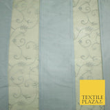 Luxury Ivory Blue Floral Stripe Panel Embroidered 100% PURE SILK ORGANZA Fabric