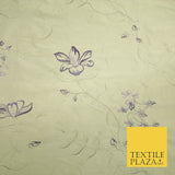 Luxury Light Gold Lilac Flower Bloom Embroidered 100% PURE SILK Fabric 48" 4643
