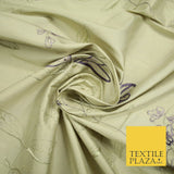 Luxury Light Gold Lilac Flower Bloom Embroidered 100% PURE SILK Fabric 48" 4643
