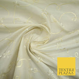 Luxury Ivory Flower Ribbon Swirls Embroidered 100% PURE SILK Fabric 53" 4650