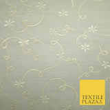 Luxury Ivory Flower Ribbon Swirls Embroidered 100% PURE SILK Fabric 53" 4650