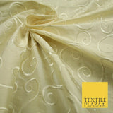 Luxury Beige Gold Fancy Swirl Curls Embroidered 100% PURE SILK Fabric 45" 4651