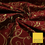 Luxury MAROON Floral Grandeur GOLD Embroidered 100% PURE SILK Fabric 45" 4645