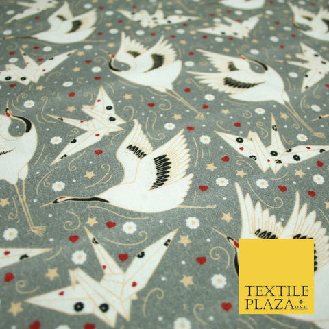 Grey Origami Bird Magical Stars Hearts Digital Print 100% Cotton Fabric 58" 4943
