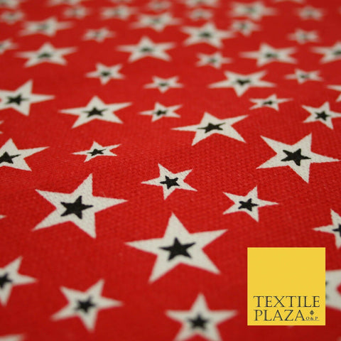 Red White Black Scattered Multi Stars Printed Cotton Canvas Fabric 58" Wide 4127
