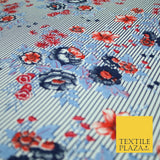 Floral Cluster Fine Stripe Printed Stretch Jersey Fabric Dress Craft 61" Wide