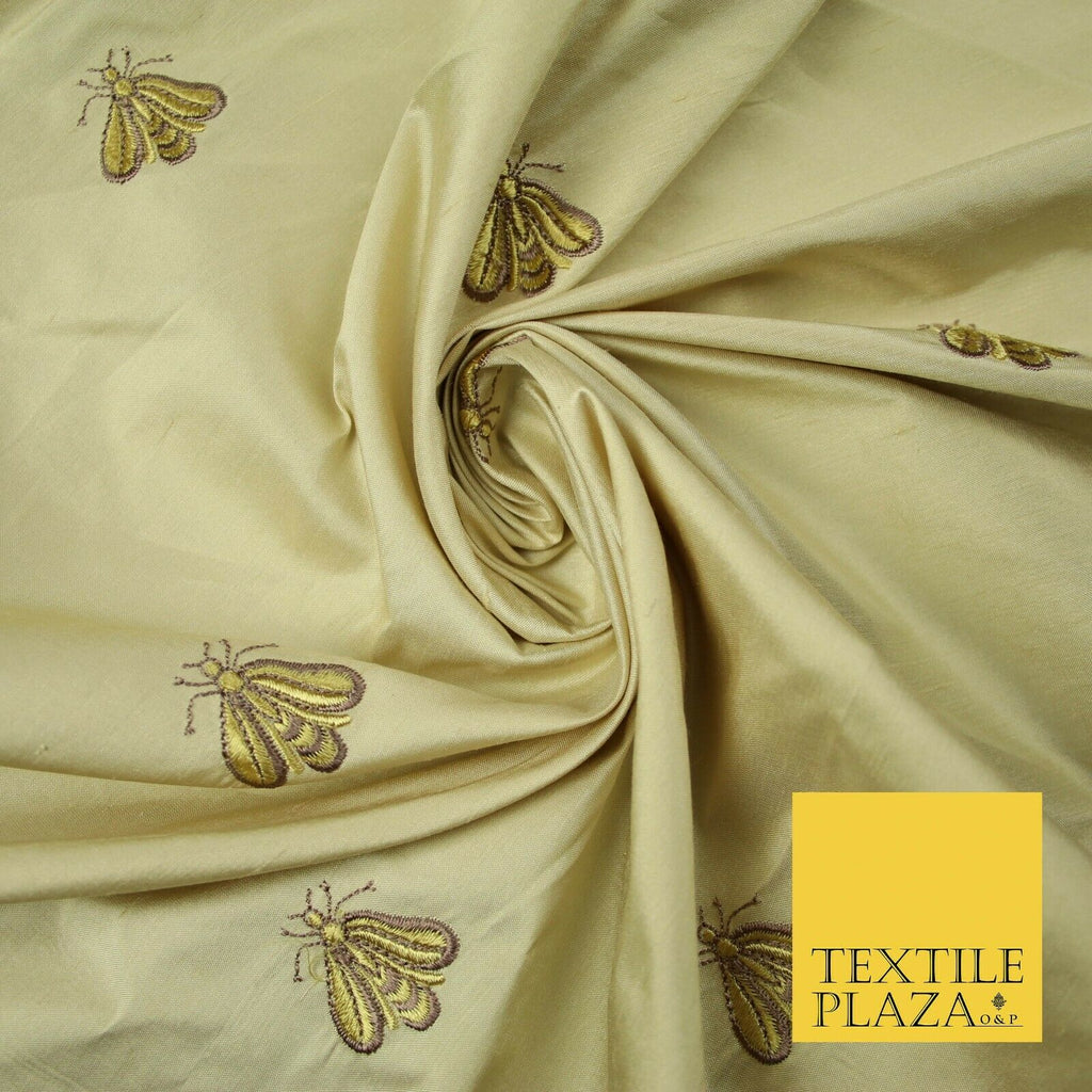 Luxury GOLD Wasp Bees Fly Embroidered 100% PURE SILK Fabric Furnishing 48" 4550