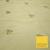 Luxury GOLD Wasp Bees Fly Embroidered 100% PURE SILK Fabric Furnishing 48" 4550