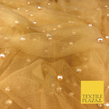 CARAMEL GOLD Studded Pearl Mesh Net Fabric Bridal Soft Sheer Craft Dress 936