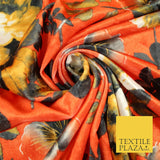 Coral Carrot Peach Vintage Floral Bunch Printed Soft Velvet Dress Fabric 4706