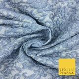 DUSTY BLUE Ornate Floral 3D Bubble Brocade Dress Fabric Metallic Fancy 1365