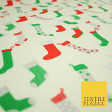 Festive Christmas Stockings Socks Printed Poly Cotton Fabric Polycotton 45"