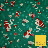 Green Santa's Workshop Festive Winceyette Soft Brushed Cotton Print Fabric 3963