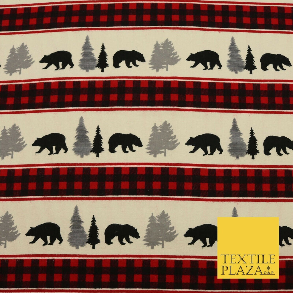 Christmas Bear Fairisle Check Winceyette Soft Brushed Cotton Print Fabric 1621