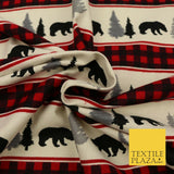 Christmas Bear Fairisle Check Winceyette Soft Brushed Cotton Print Fabric 1621