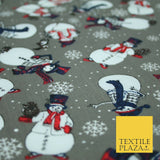 Winter Festive Snowman Snow Christmas Printed Poly Cotton Fabric Polycotton 45"