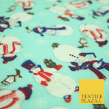 Winter Festive Snowman Snow Christmas Printed Poly Cotton Fabric Polycotton 45"