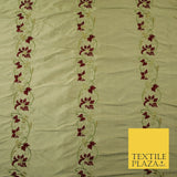 Luxury Cinnamon Gold Floral Garland Border Embroidered 100% PURE SILK Fabric4562