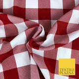 Red & White Large Gingham Check Bi-Stretch Fabric Uniform Skirts 58" 1352