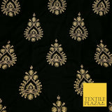 BLACK Ornamental Teardrop Cluster Gold Embroidered Velvet Dress Fabric 1771