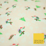 Christmas Unicorn Trees Snowflakes Printed Poly Cotton Fabric Polycotton 45"