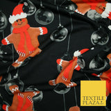 Black Falling Festive Gingerbread Men Bauble Christmas Stretch Jersey Fabric4776