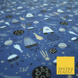 Rockets Space Shooting Stars Planets Printed Poly Cotton Fabric Polycotton 44"
